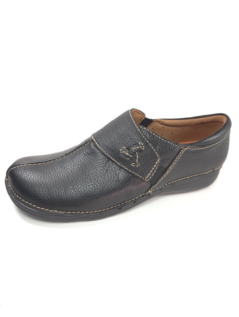 Clarks Un Loop Ave Black Leather Comfort Slip‑On Loafers Sz 9.5